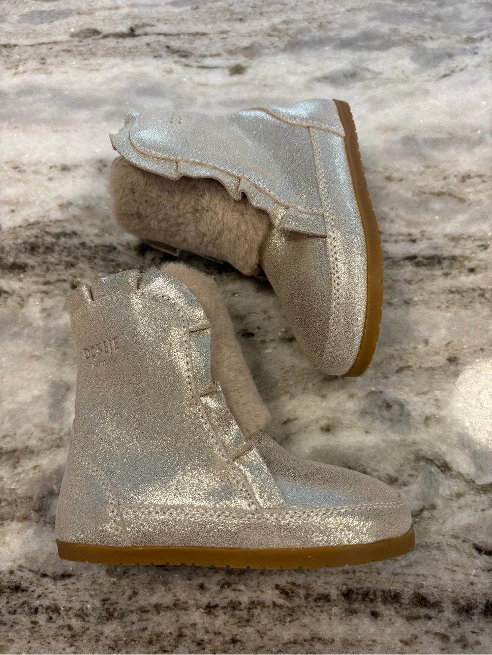 Sparkling Gold Fur-Trim Kids Boots Retail $145